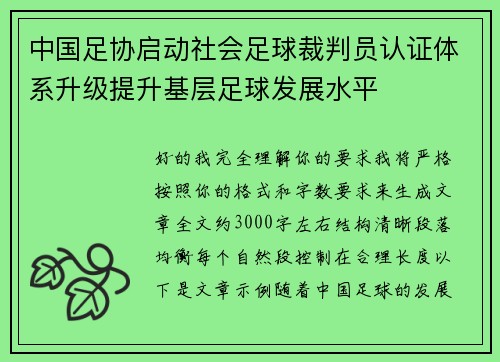 中国足协启动社会足球裁判员认证体系升级提升基层足球发展水平